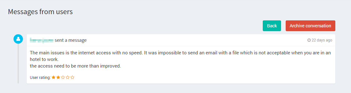 message complaining about WiFi's speed