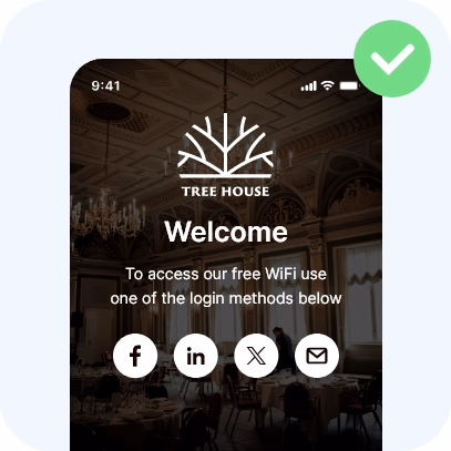 WiFi login page with a darkened background photo that keeps the text easy to read