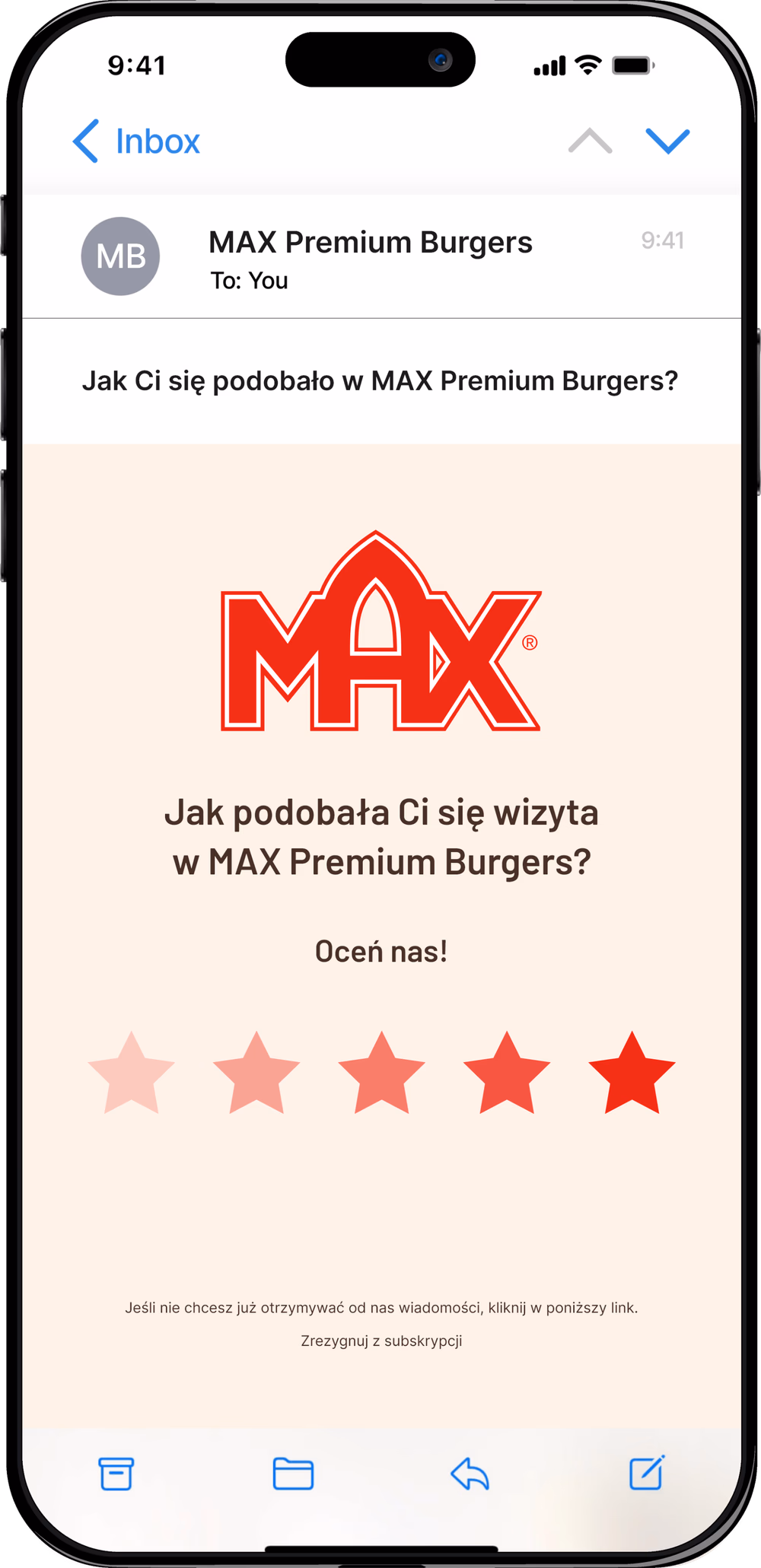 Max Burgers Review Email