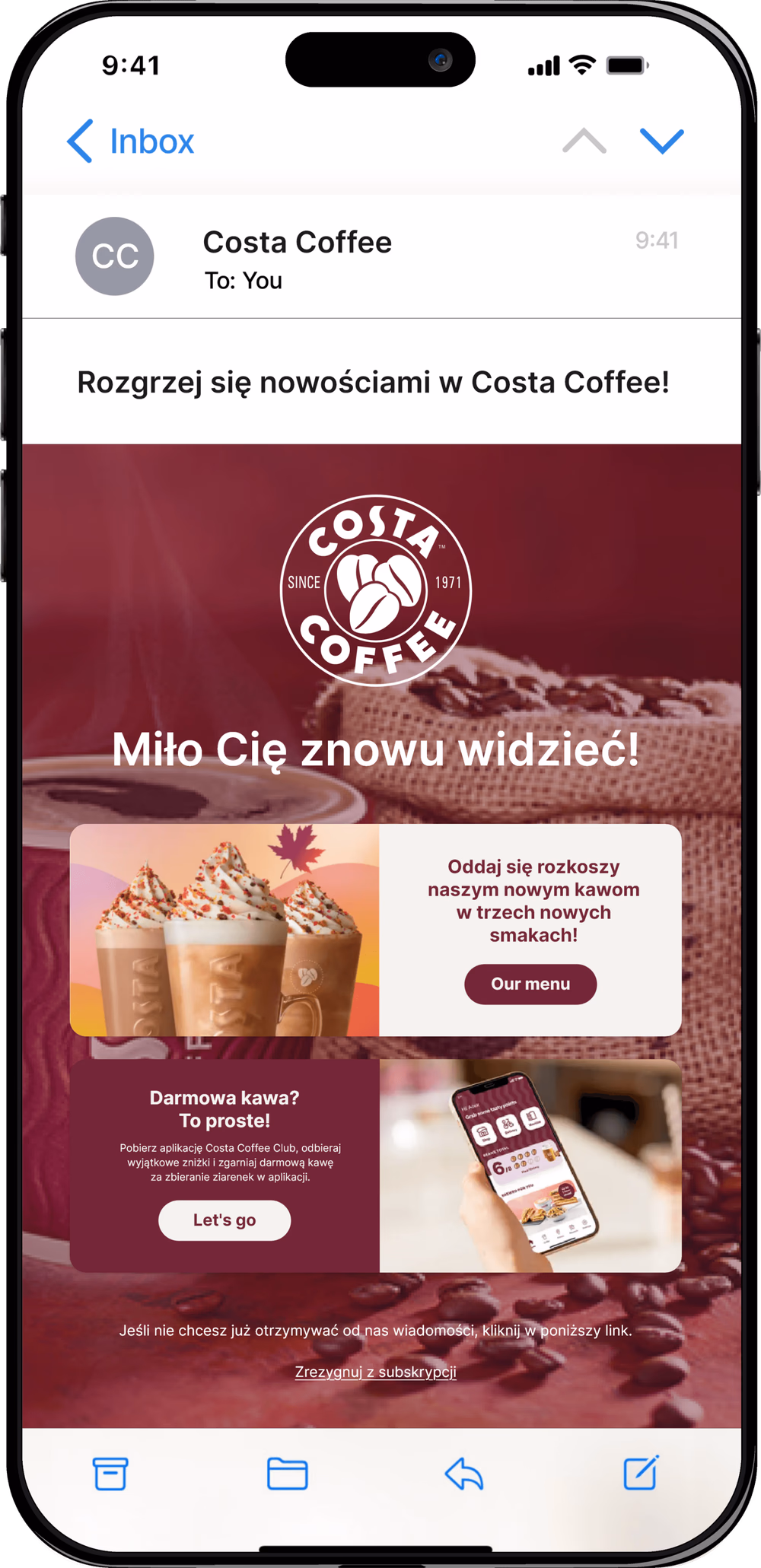 Costa Coffee Marketing Email