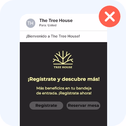 Email con dos botones grises que compiten por el clic