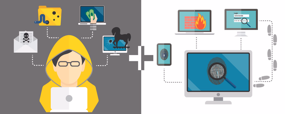 side to side icon displays of hacking and cracking