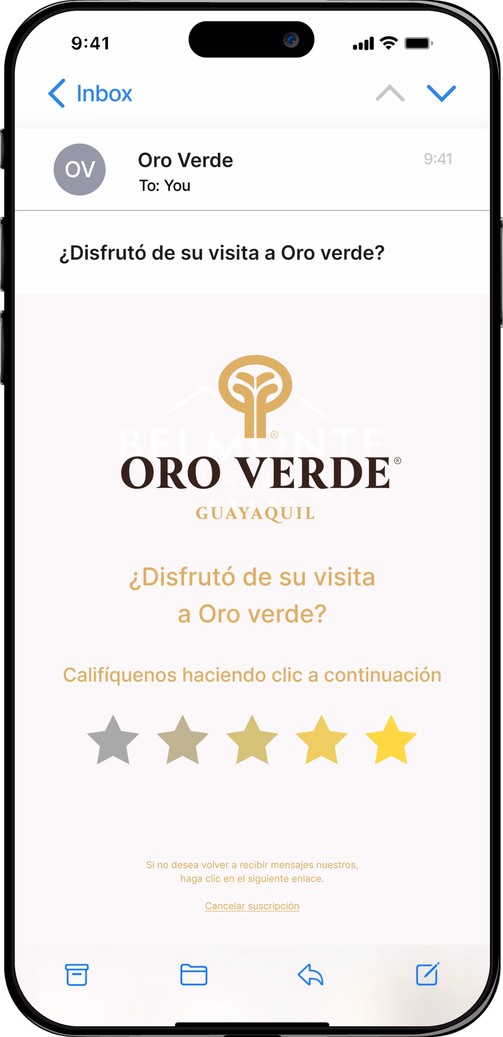 Oro Verde Review Email