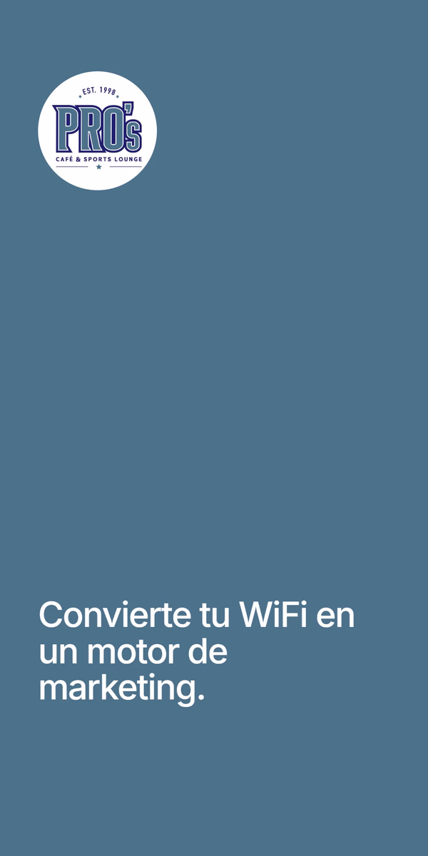 Slide final en fondo turquesa con el logo de Pro's Cafe y el mensaje 'Convierte su WiFi en un motor de marketing'