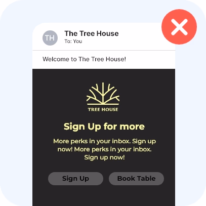 Email with two grey buttons competing for the click