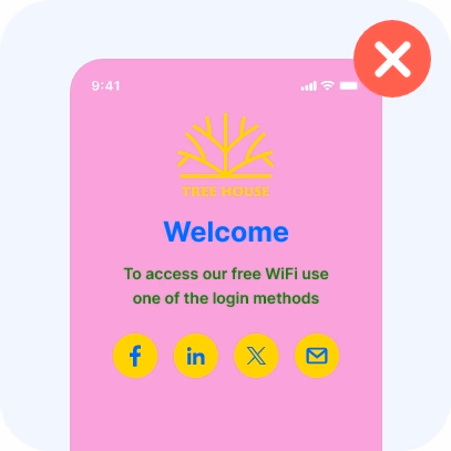 WiFi login page in clashing pink, yellow, blue and green
