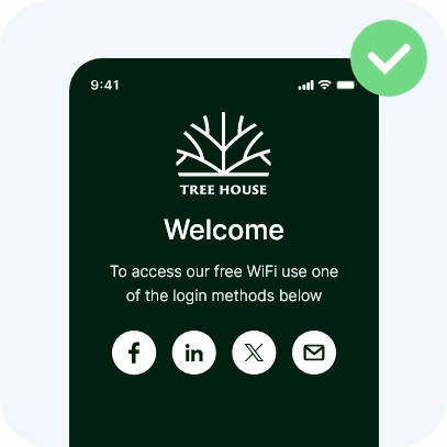 WiFi login page in a calm palette of dark green and white